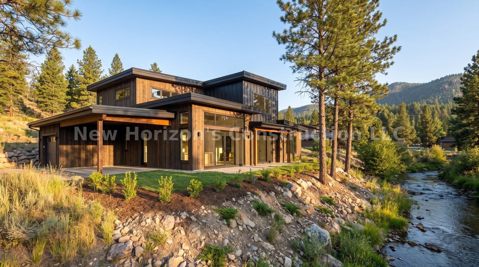Concept rendering of the Cascade Creek Treehouse Modern, a mountain contemporary home by New Horizons Construction