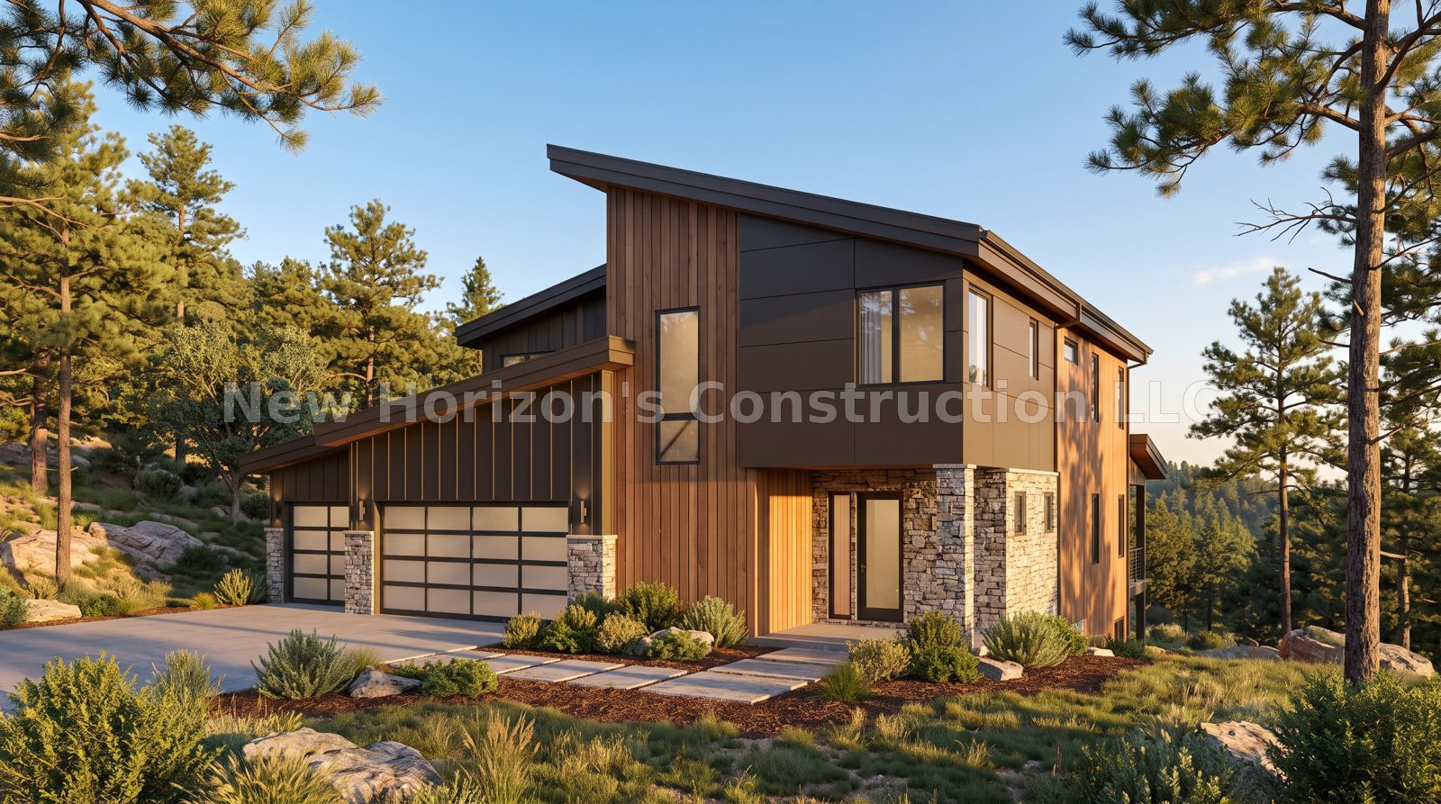 Concept rendering of the Cathedral Spires Mountain Modern, a mountain contemporary home by New Horizons Construction