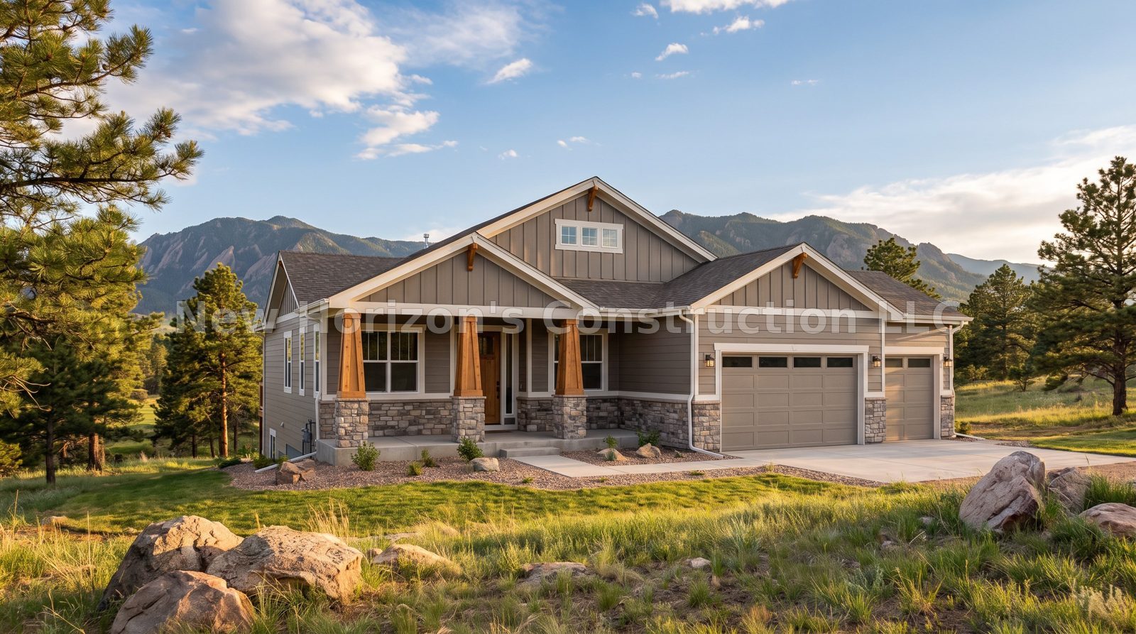 Concept rendering of the Cheyenne Mountain Ranch, a craftsman home by New Horizons Construction