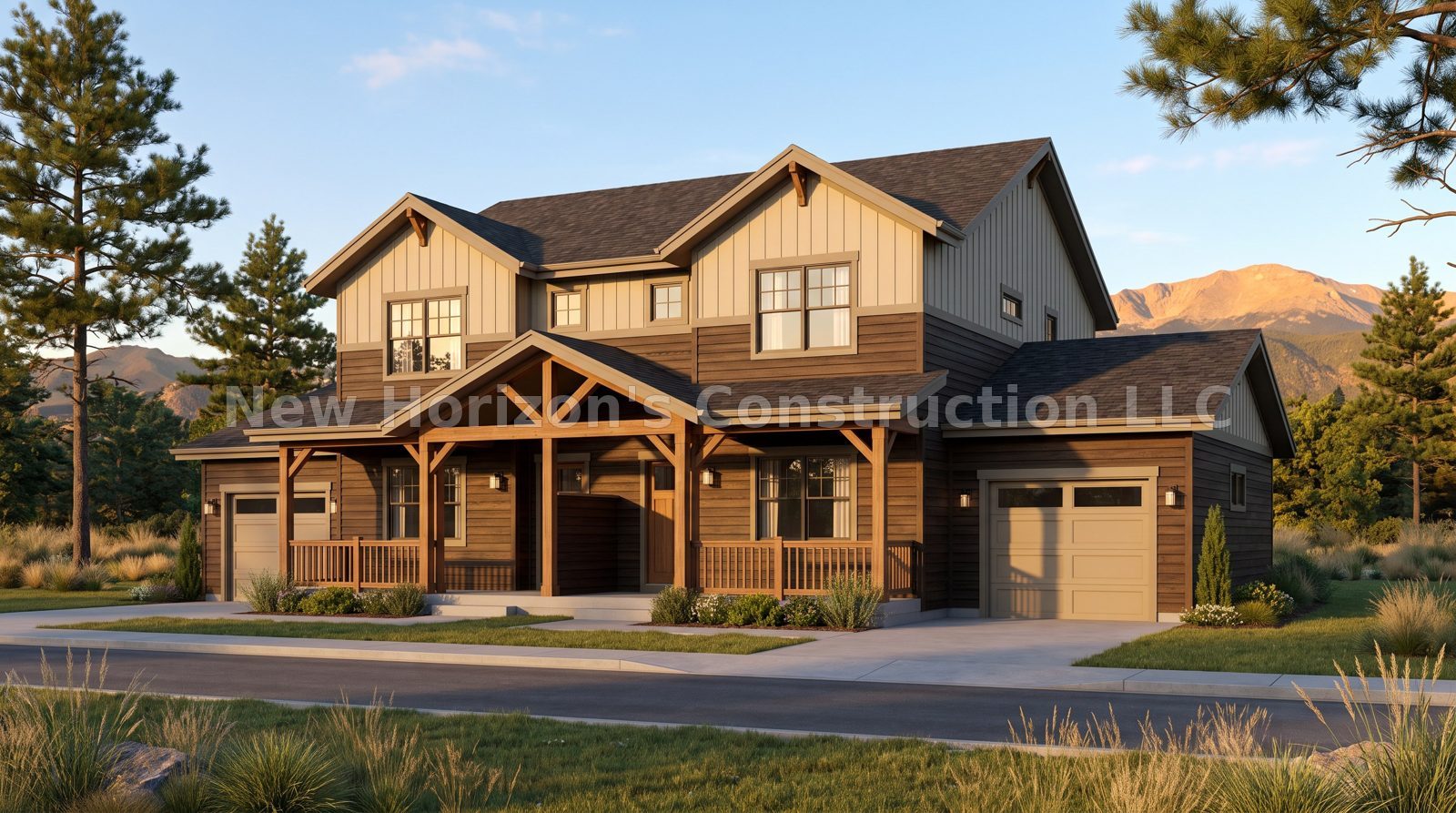 Concept rendering of the Mesa Duplex, a craftsman home by New Horizons Construction