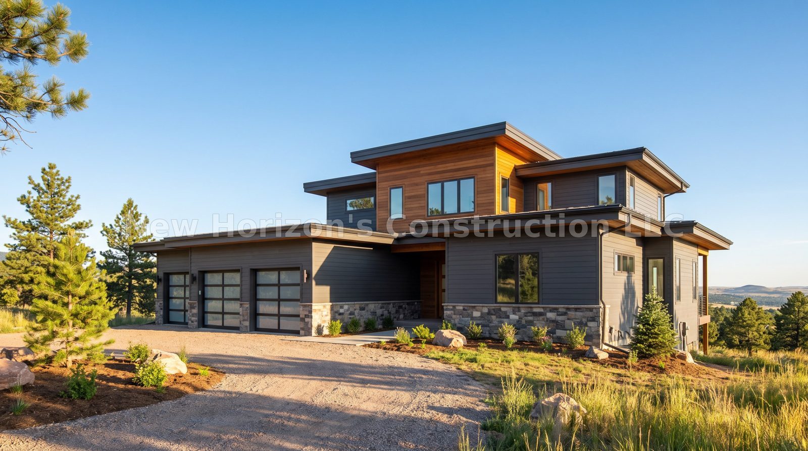 Concept rendering of the Mount Herman Ridge House, a mountain contemporary home by New Horizons Construction
