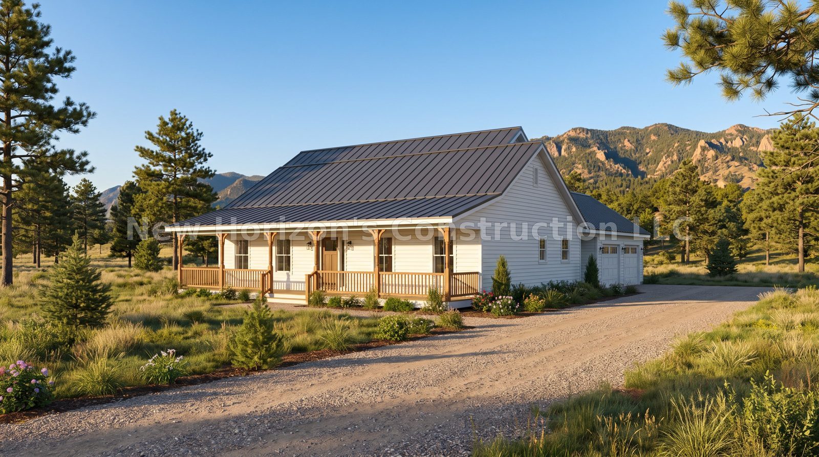 Concept rendering of the Peyton Wide-Porch Ranch, a traditional home by New Horizons Construction
