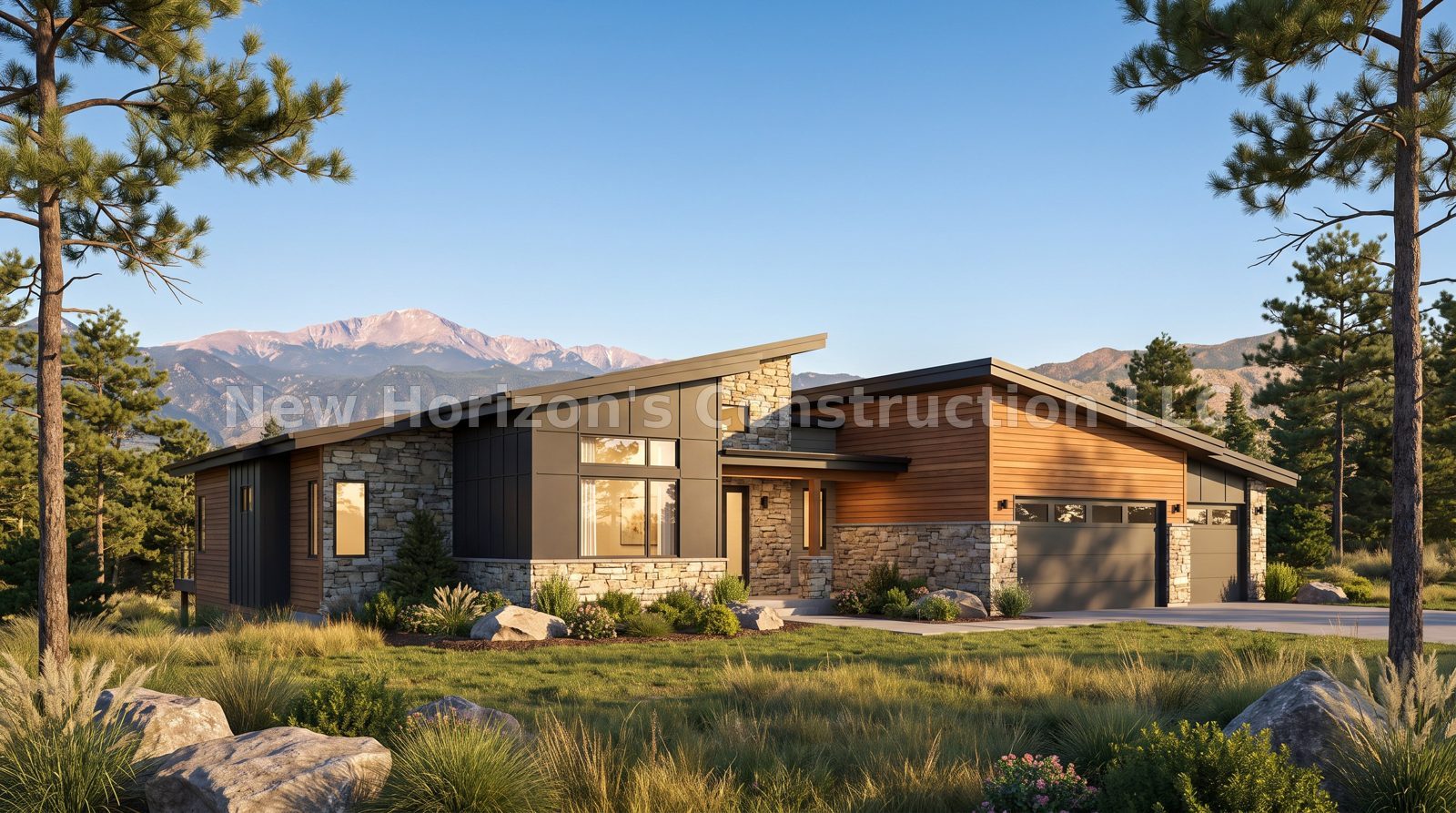 Concept rendering of the Pikes Peak View Ranch, a mountain contemporary home by New Horizons Construction