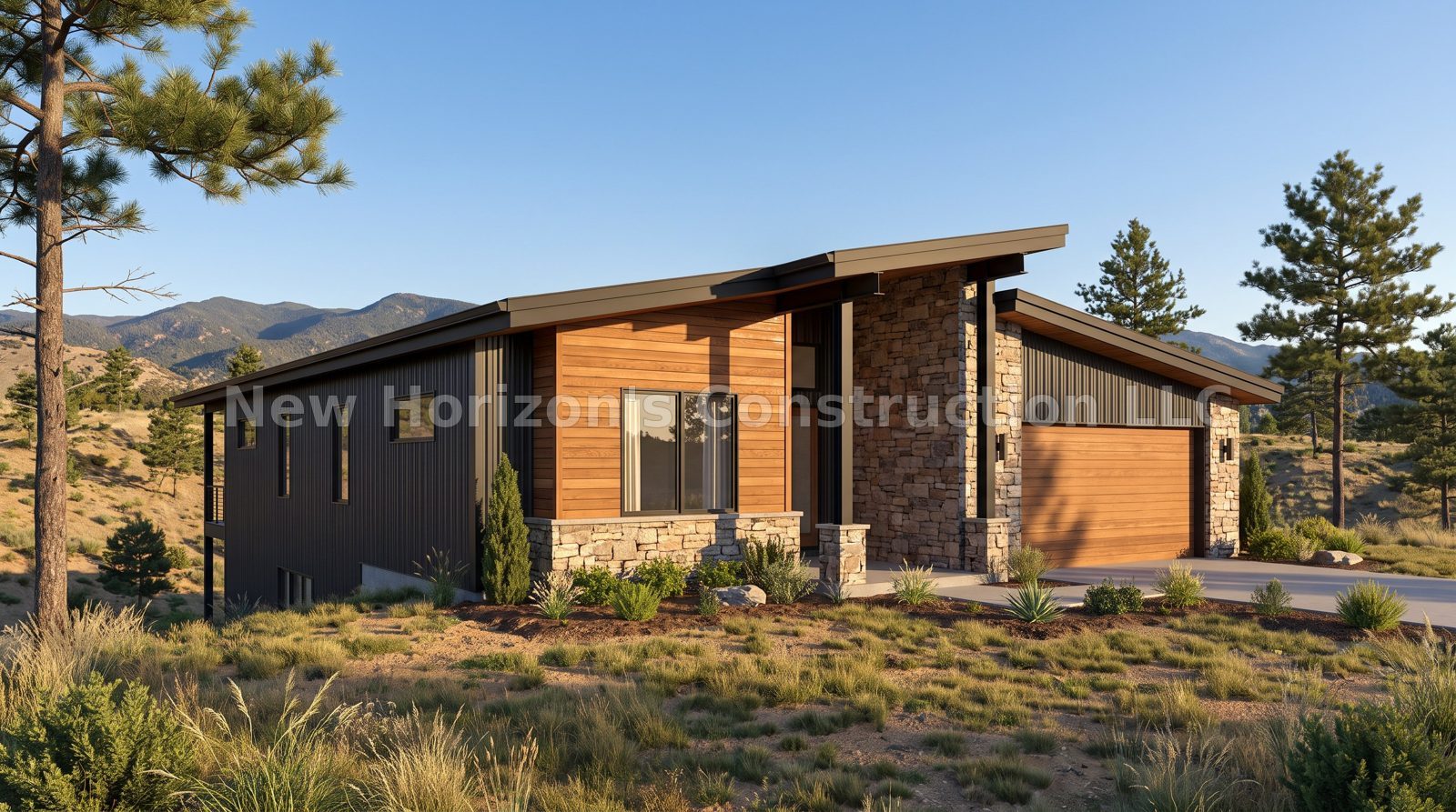 Concept rendering of the Rampart Ridge Butterfly House, a mountain contemporary home by New Horizons Construction