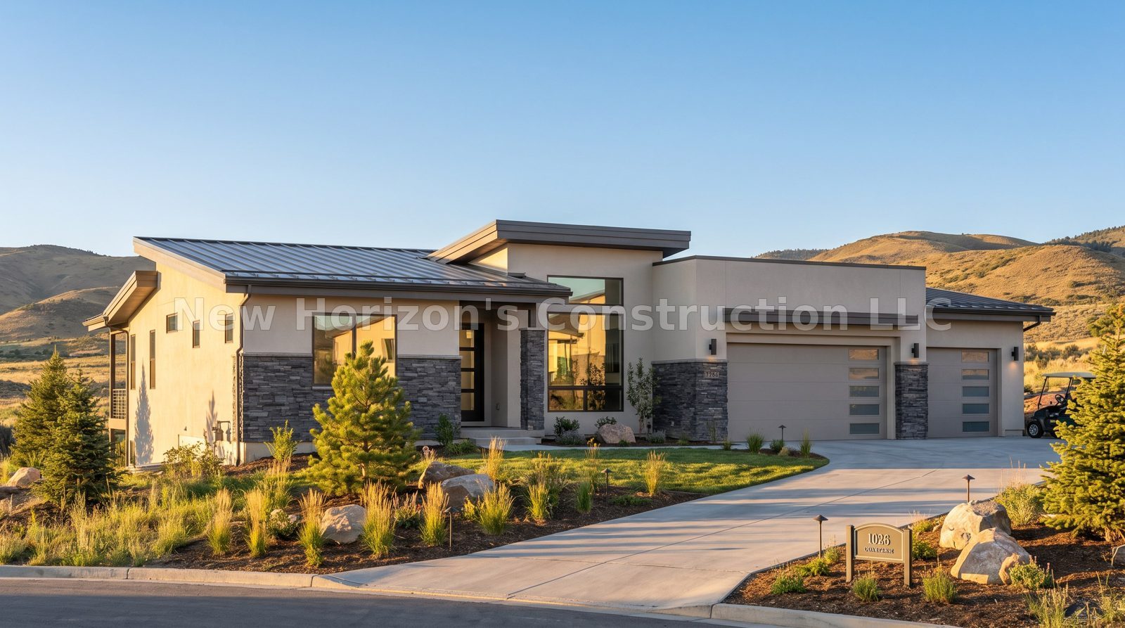 Concept rendering of the Sunset Ridge Modern Ranch, a contemporary home by New Horizons Construction