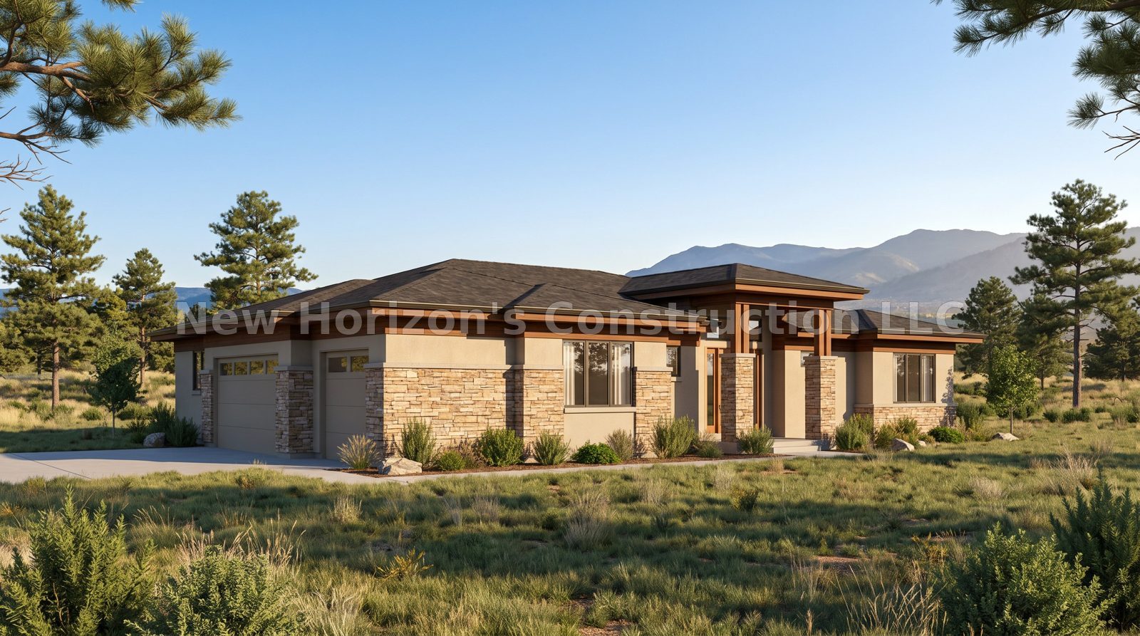 Concept rendering of the Ute Valley Modern Ranch, a contemporary home by New Horizons Construction