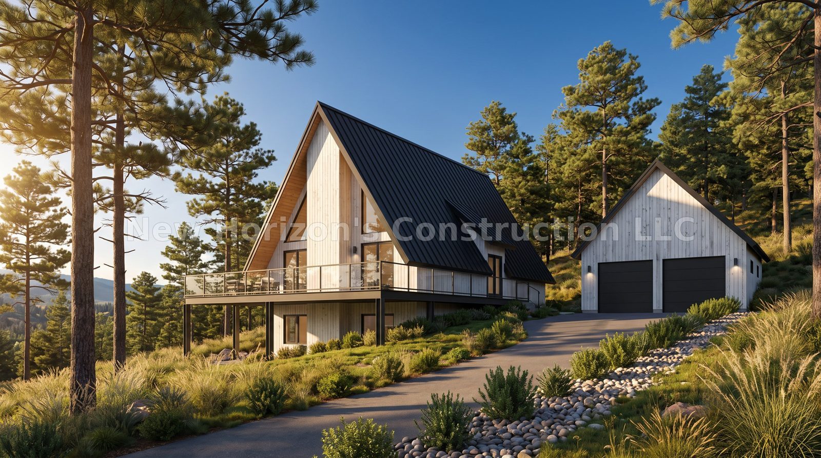 Concept rendering of the Wildcat Gulch A-Frame Modern, a a-frame home by New Horizons Construction