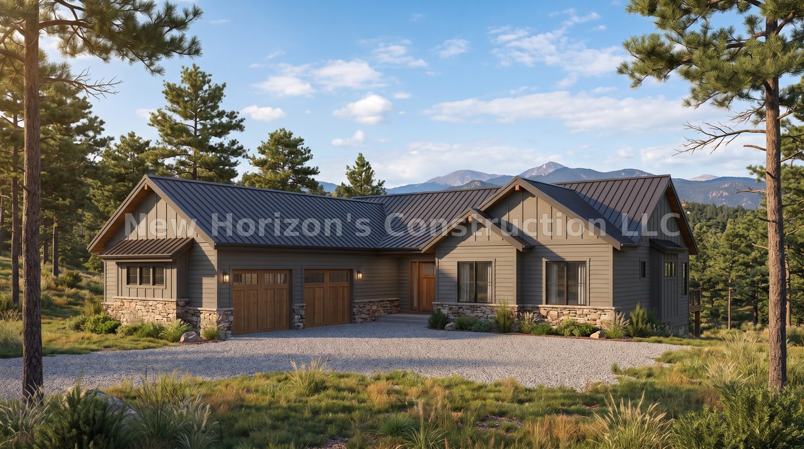Concept rendering of the Wildfire-Smart Ranch, a contemporary home by New Horizons Construction
