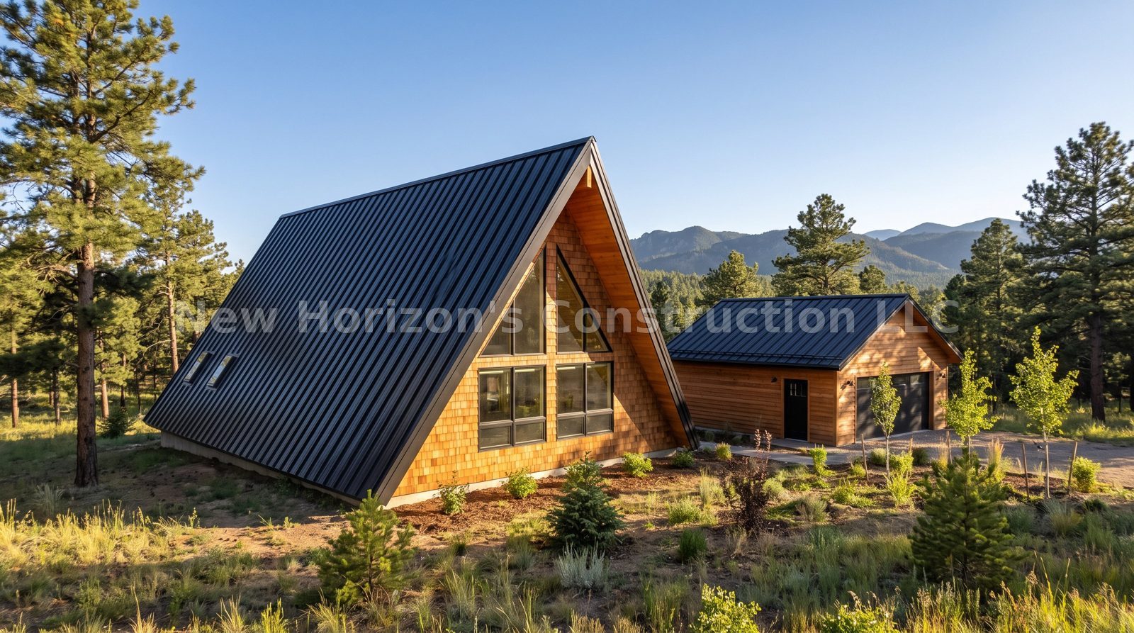 Concept rendering of the Woodland Park A-Frame, a a-frame home by New Horizons Construction